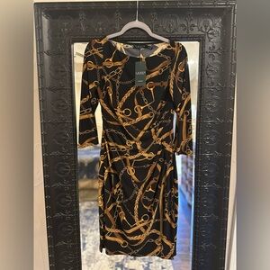 Ralph Lauren Black and Gold Chain Pattern Dress
